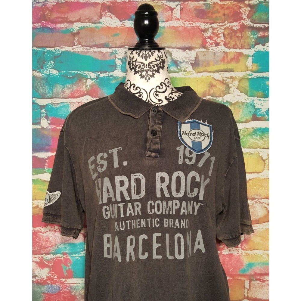 Vintage Hard Rock Polo Shirt Distressed Guitar Company L